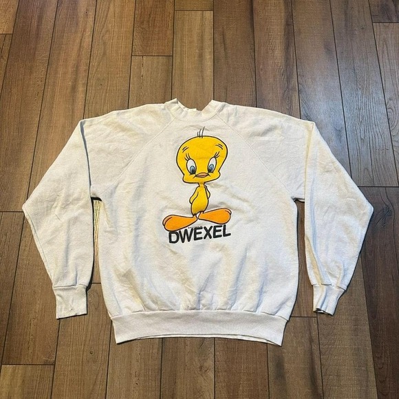 Vintage 80s Tweety Bird Drexler University Funny White Crewneck Sweatshirt XL - Picture 1 of 7